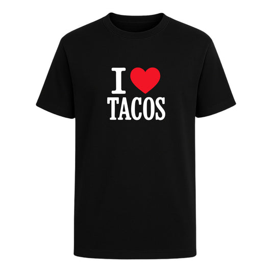 Playera KreaLab I Love Tacos para hombre, camiseta casual de comida mexicana, diseño con texto y estilo cómodo.