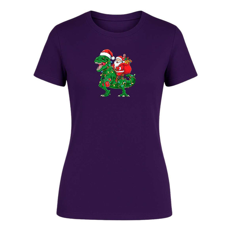 Playera Santa En T Rex Navideño Regalo Divertida De Dama
