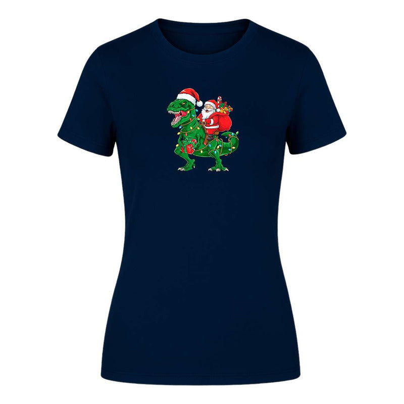 Playera Santa En T Rex Navideño Regalo Divertida De Dama