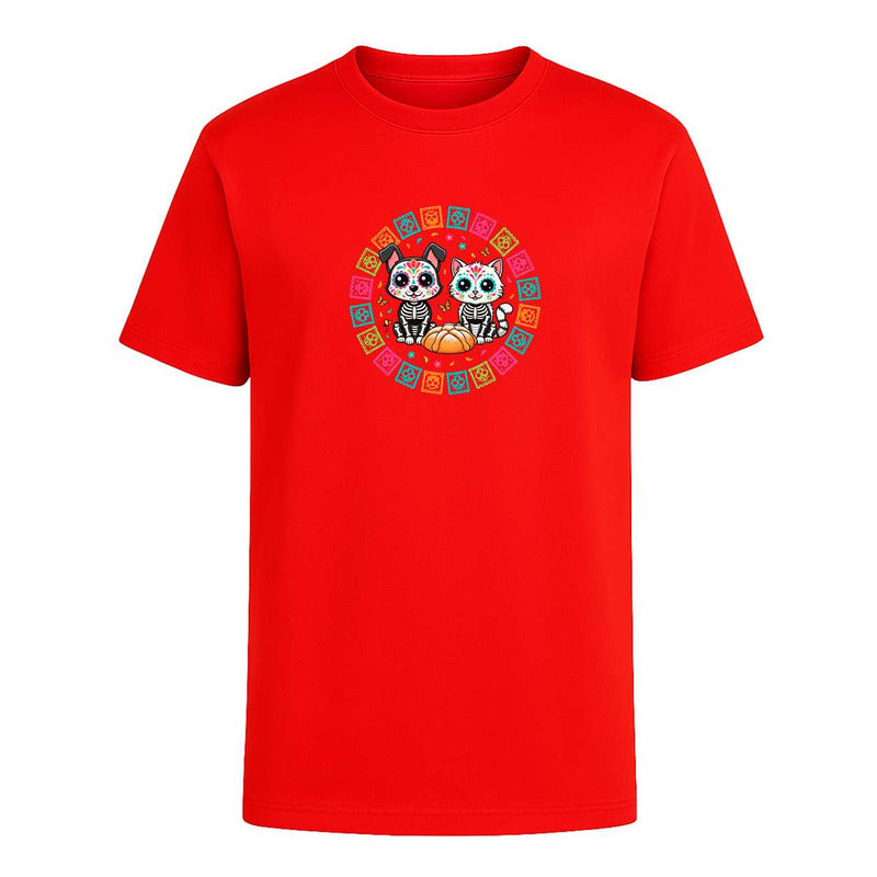 Playera Gato Y Perro Calavera Día De Muertos Infantil