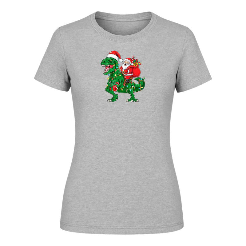 Playera Santa En T Rex Navideño Regalo Divertida De Dama