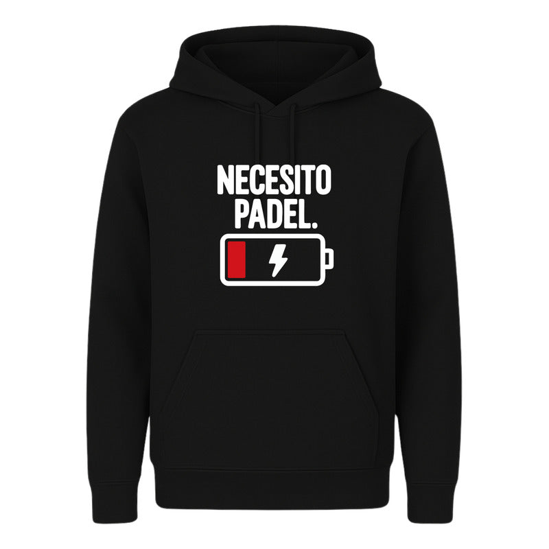 Sudadera unisex KreaLab Necesito Pádel divertida para fanáticos, diseño colorido y cómodo para amantes del pádel.