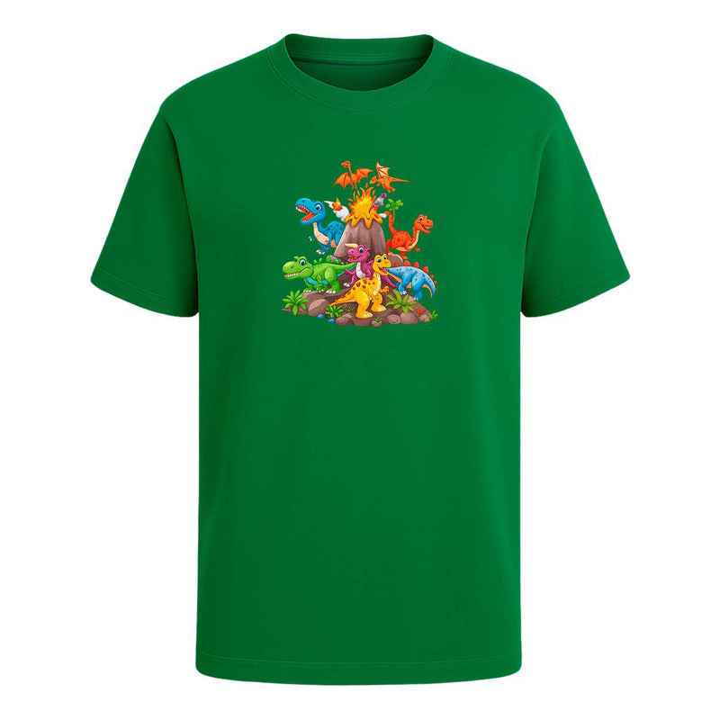 Playera "Dinosaurios con Volcán Eruptivo" - Infantil