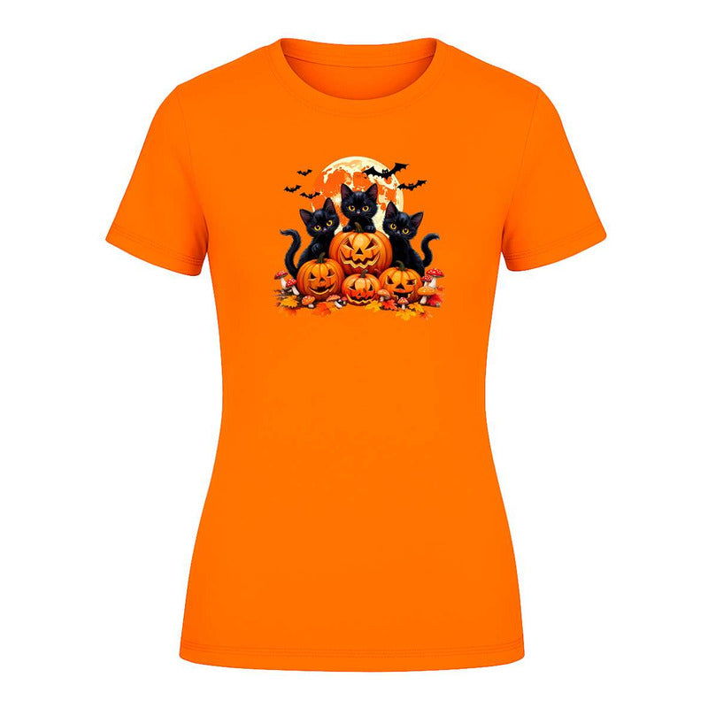 Playera Gatos Con Calabazas Halloween Tierno Fiesta De Dama