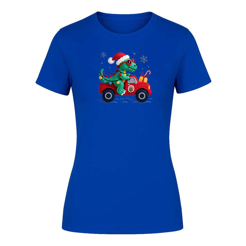 Playera "Dinosaurio Navideño" Efecto Bordado - Dama