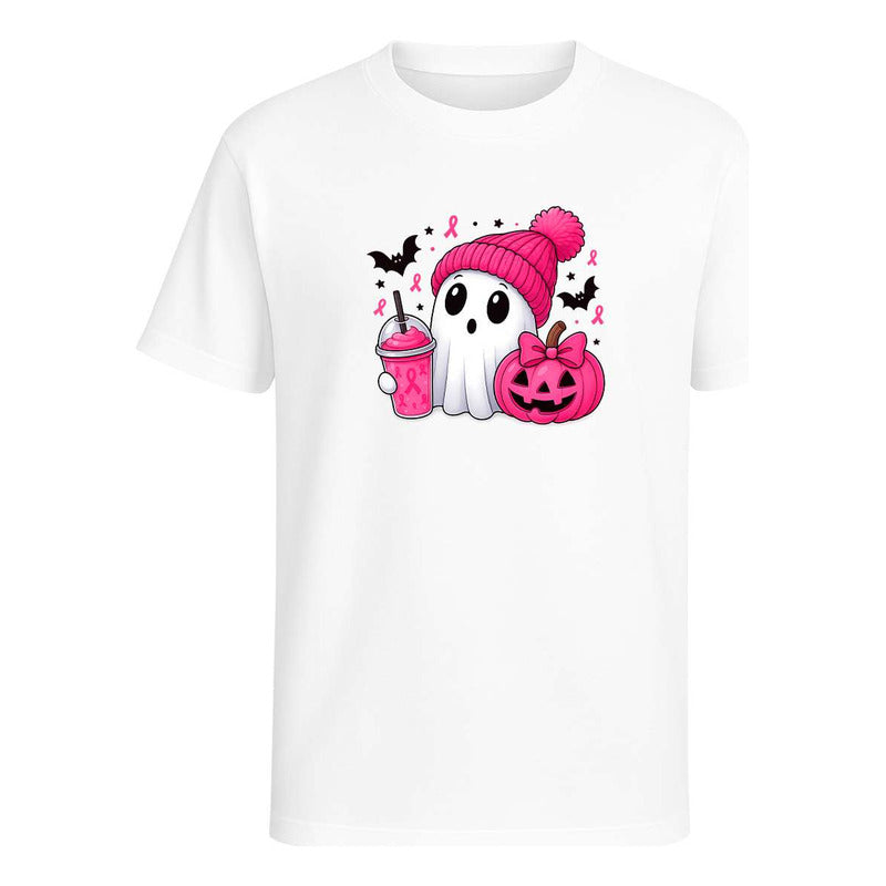 Playera Infantil Fantasma Halloween Octubre Rosa Cancer
