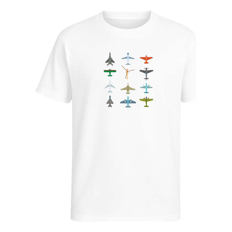 Playera infantil KreaLab con diseño de aviones de la colección Pilotos, ideal como regalo para fans de los aviones.