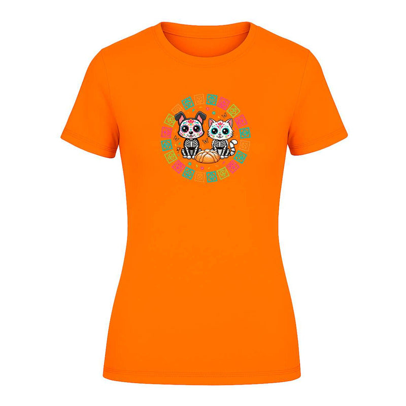 Playera "Gato y Perro Calavera" Día de Muertos - Dama