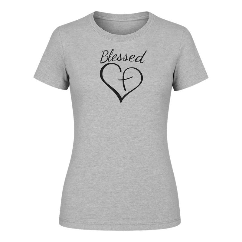 Playera "Blessed" Corazón con Cruz - Dama