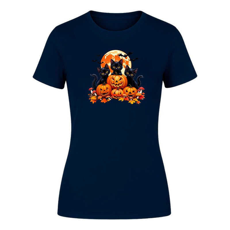 Playera Gatos Con Calabazas Halloween Tierno Fiesta De Dama