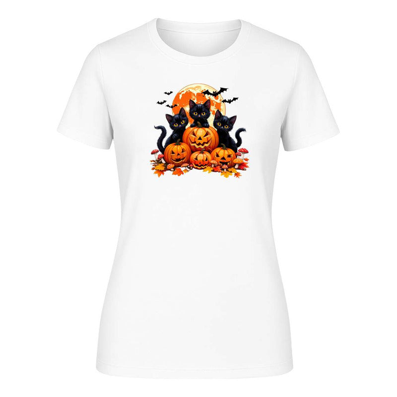 Playera Gatos Con Calabazas Halloween Tierno Fiesta De Dama