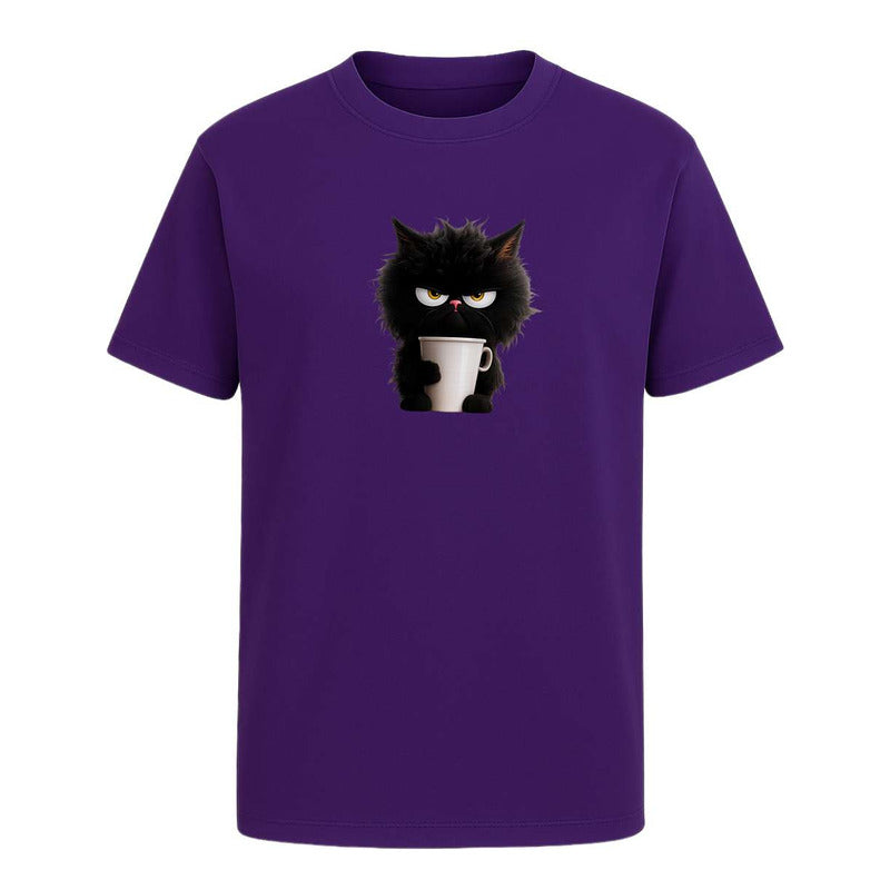 Playera Gato Enojado Con Café - Infantil