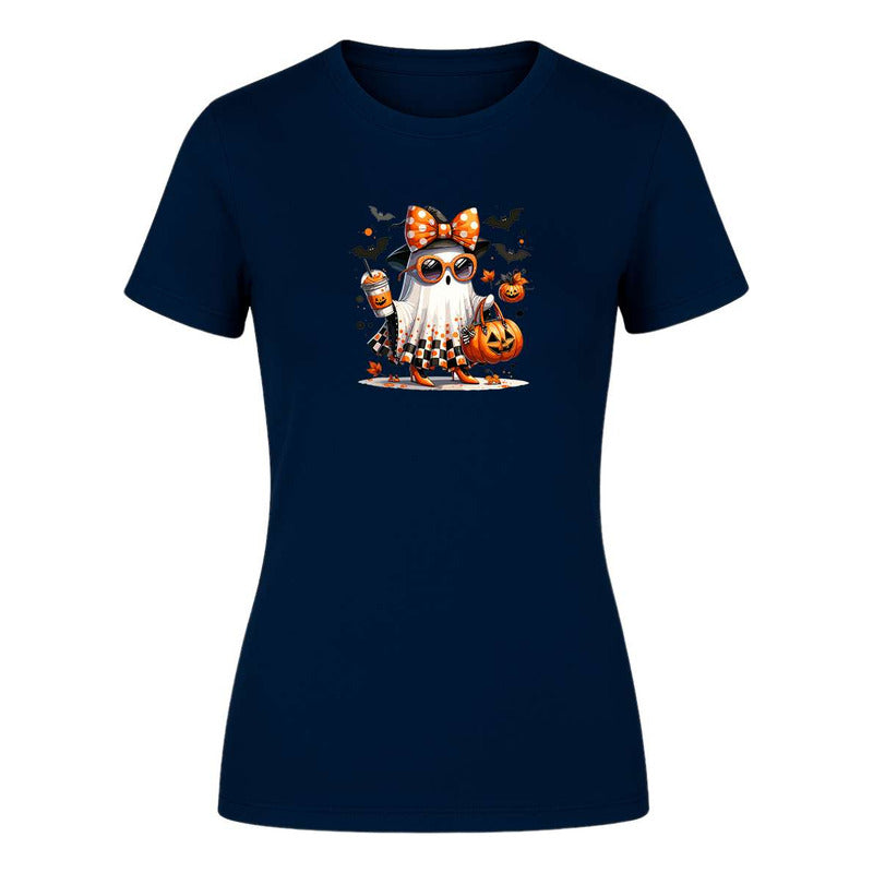 Playera Fantasma Cute Con Gafas Café Halloween De Dama