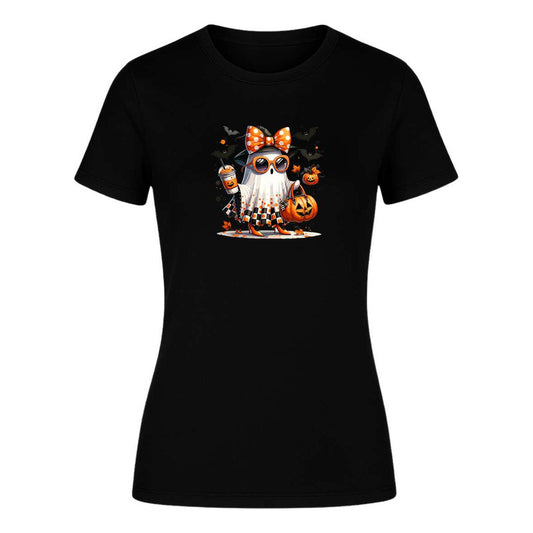 Playera Fantasma Cute Con Gafas Café Halloween De Dama