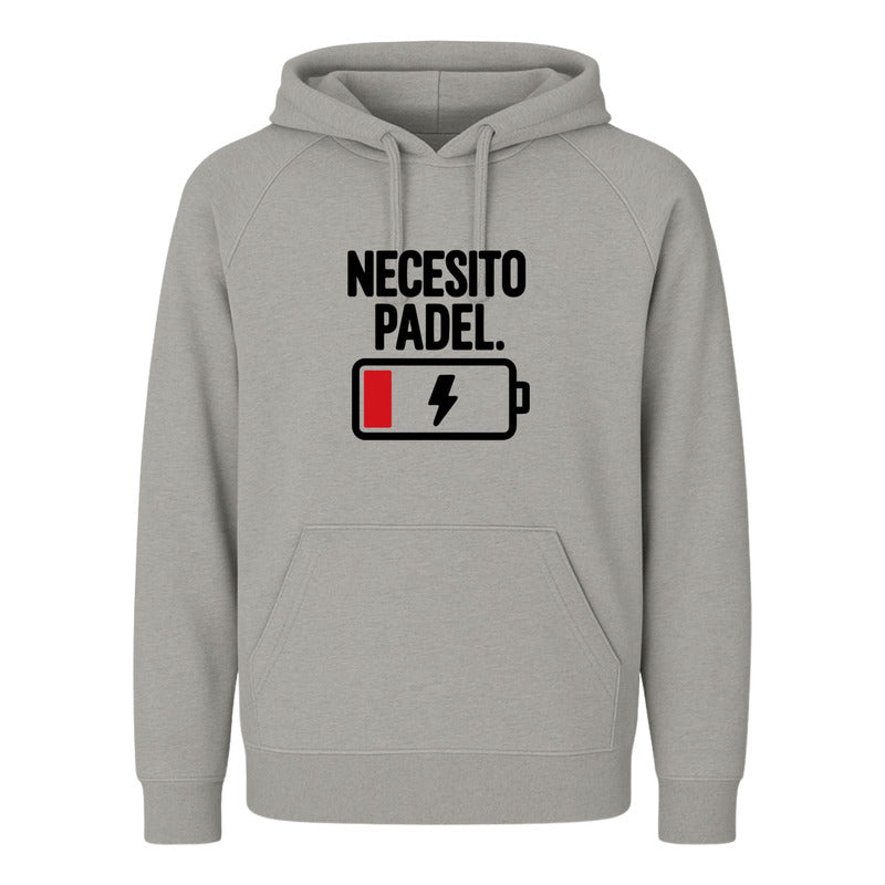 Sudadera unisex Necesito Pádel de KreaLab con diseño divertido para fanáticos del pádel, color gris y ajuste cómodo.