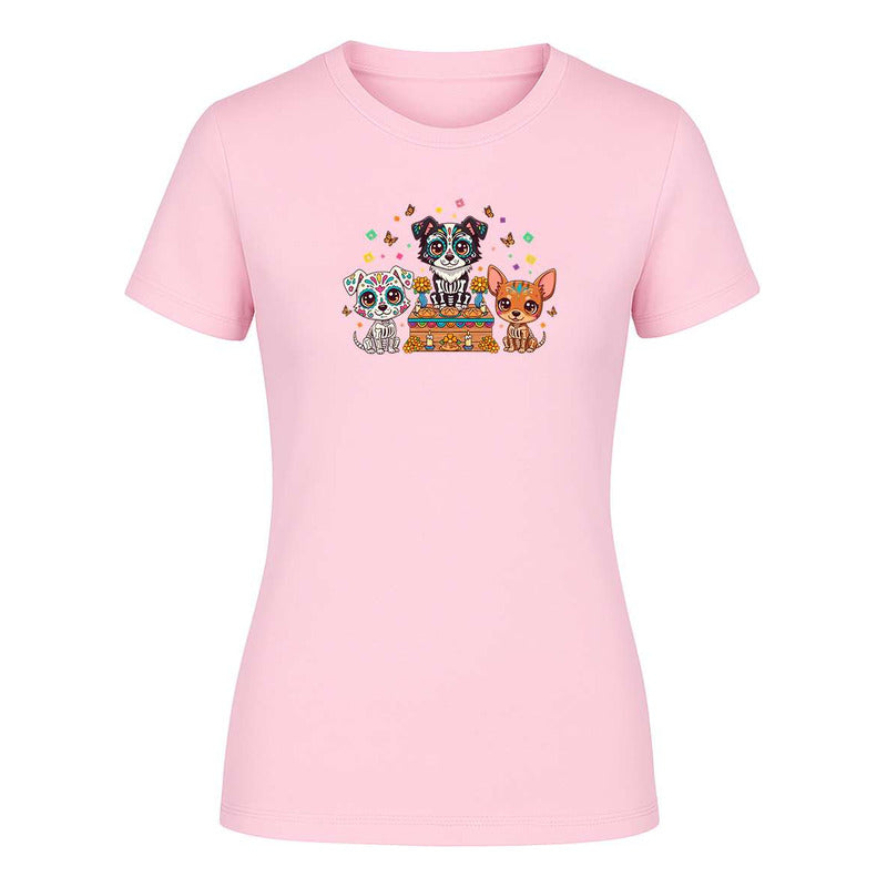 Playera Perros Calavera En Ofrenda Día De Muertos De Dama