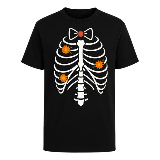 Playera unisex de esqueleto mariachi de KreaLab, diseño para Día de Muertos y Halloween, con estampado de calavera y colores vivos.