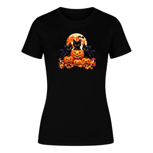 Playera Gatos Con Calabazas Halloween Tierno Fiesta De Dama