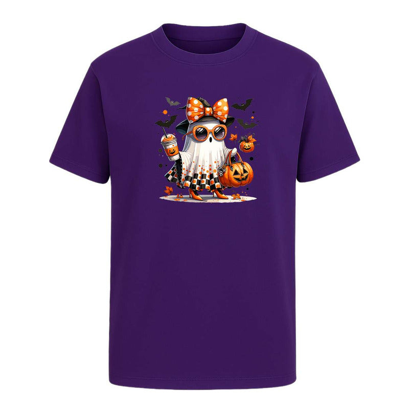Playera Fantasma Cute Con Gafas Café Halloween Unisex