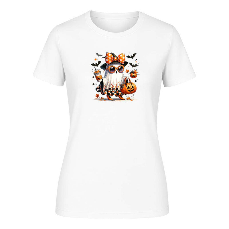 Playera Fantasma Cute Con Gafas Café Halloween De Dama