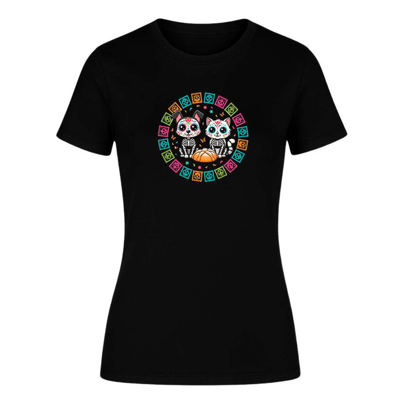Playera "Gato y Perro Calavera" Día de Muertos - Dama