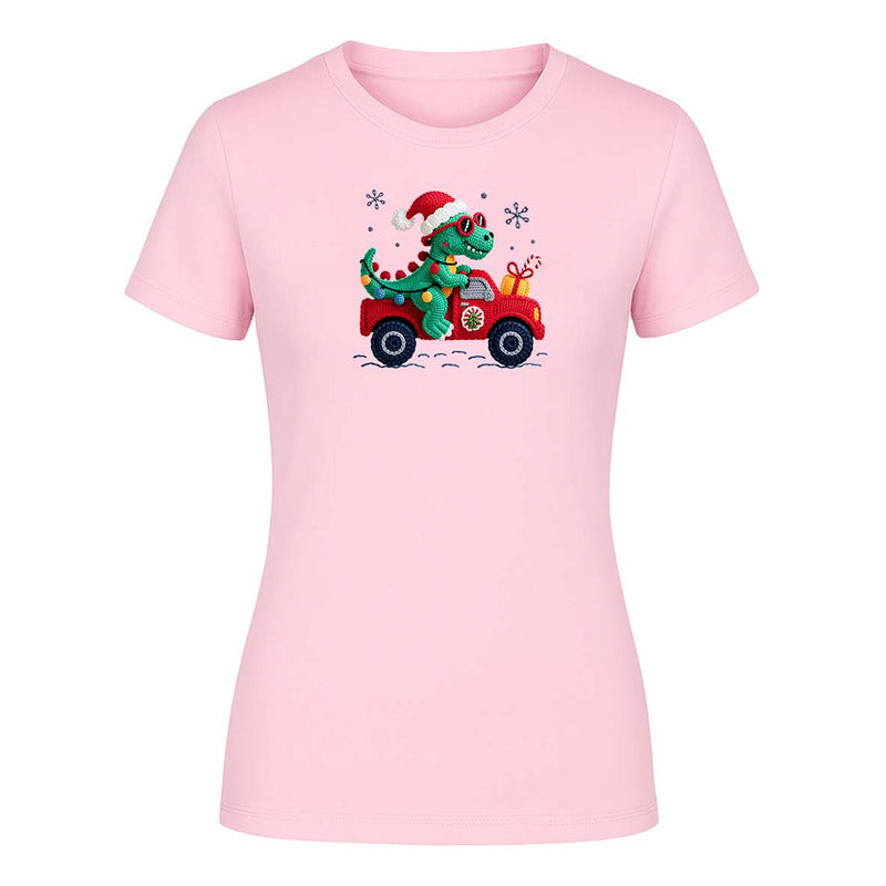 Playera "Dinosaurio Navideño" Efecto Bordado - Dama