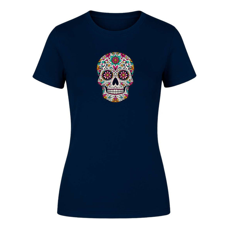 Playera KreaLab con diseño de calavera mexicana y mandala de dama para Día de Muertos, ropa moderna y colorida