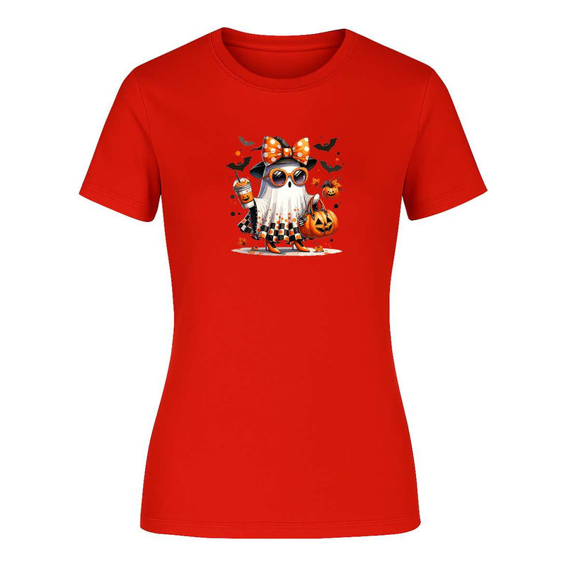 Playera Fantasma Cute Con Gafas Café Halloween De Dama