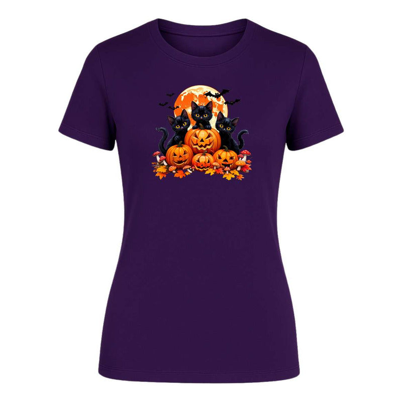 Playera Gatos Con Calabazas Halloween Tierno Fiesta De Dama