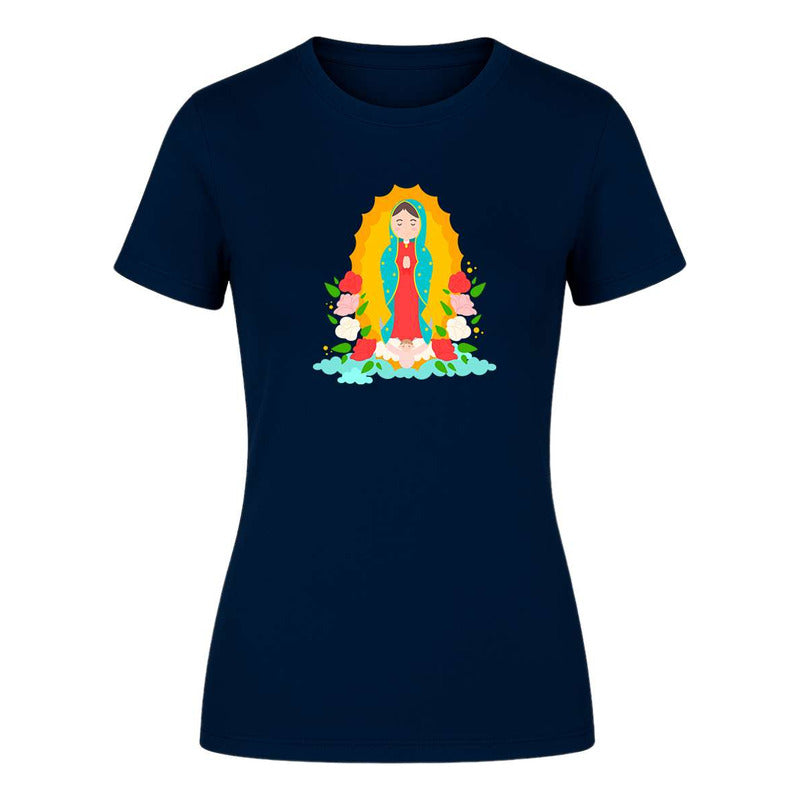 Playera Virgen De Guadalupe Mexicana Floral Católica Moderna