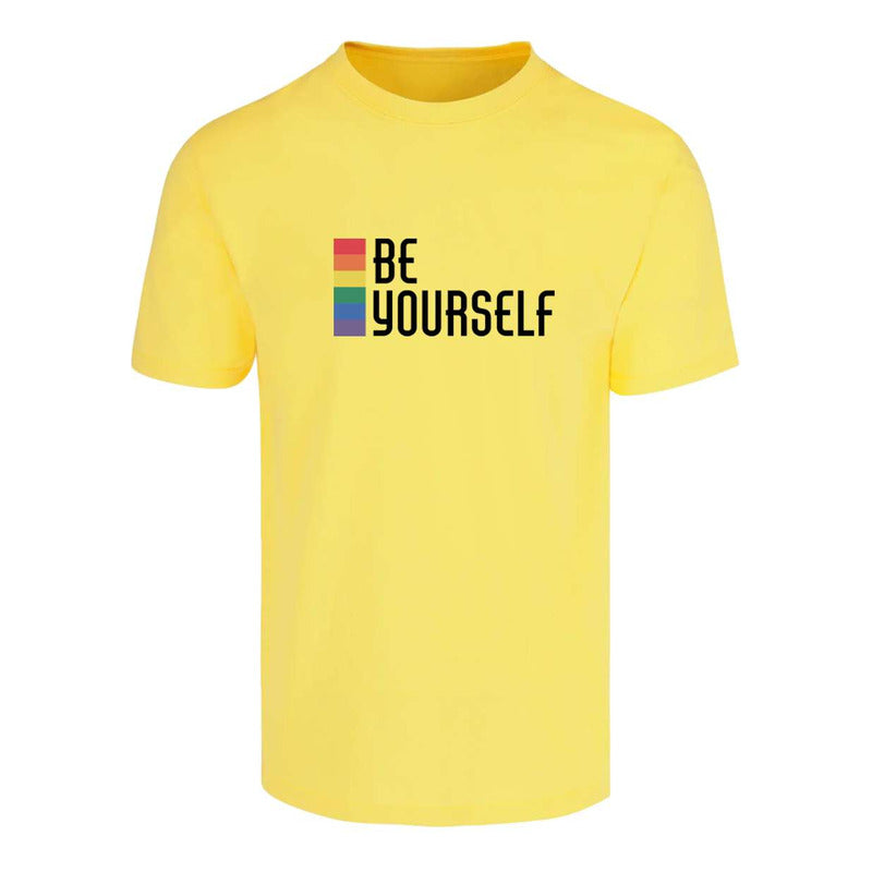 Playera unisex LGBT+ Be Yourself de KreaLab, color vibrante, con mensaje inclusivo y diseño moderno, vista frontal.