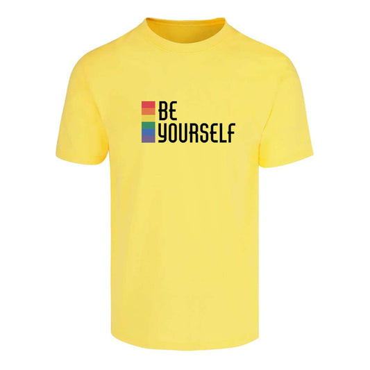 Playera unisex LGBT+ Be Yourself de KreaLab, color vibrante, con mensaje inclusivo y diseño moderno, vista frontal.