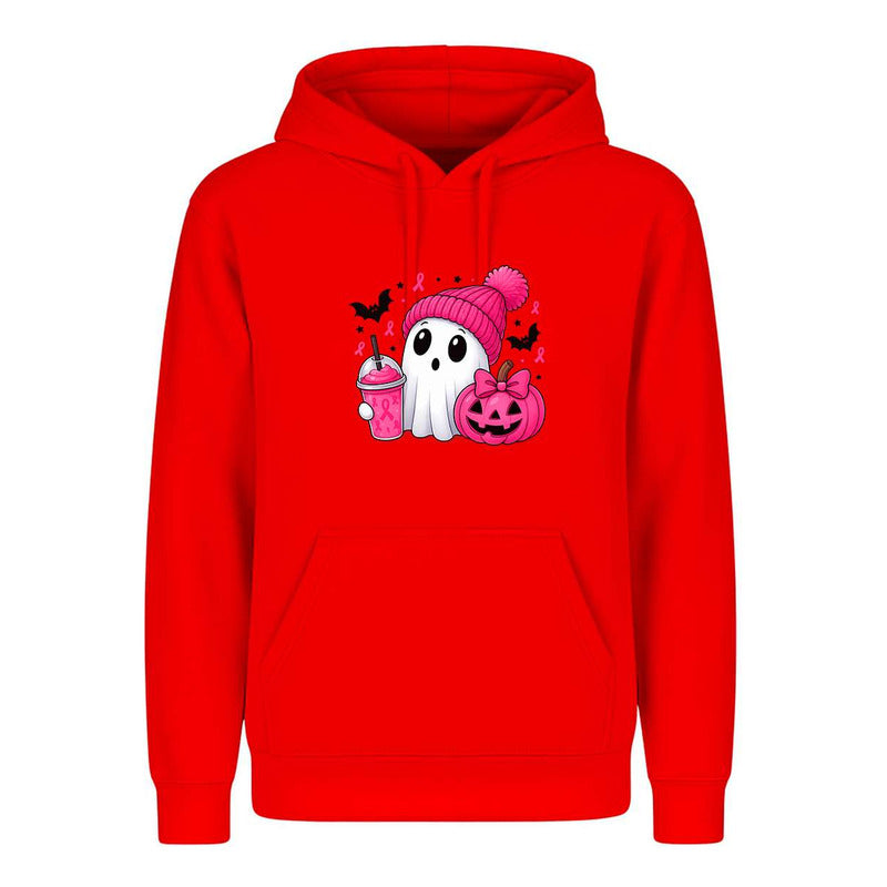 Sudadera Fantasma Rosa de KreaLab para Halloween, con diseño de cáncer de mama en color rosa para octubre rosa.