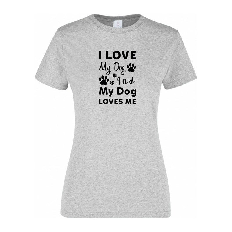 Playera KreaLab I Love My Dog para dama, con diseño de perro y mensaje, en color blanco, de estilo casual y cómodo.