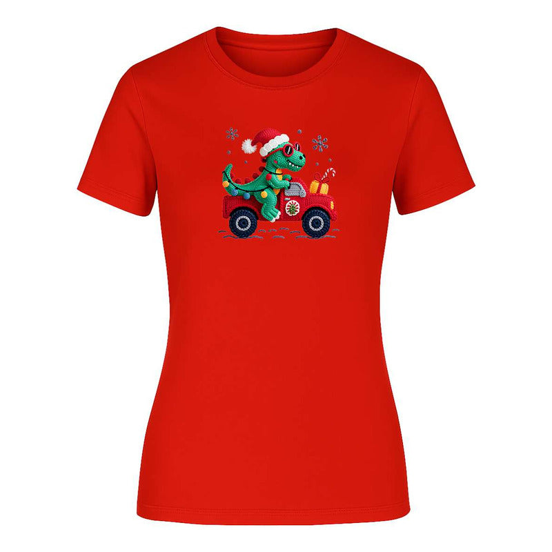 Playera "Dinosaurio Navideño" Efecto Bordado - Dama