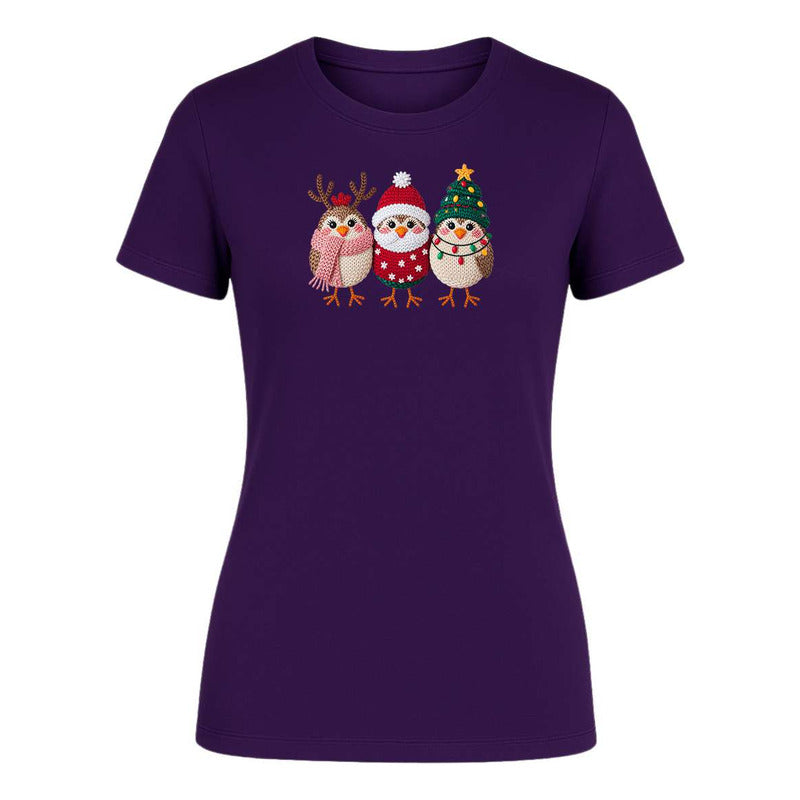 Playera Pajaritos Navideños Reno Santa Árbol Regalo De Dama