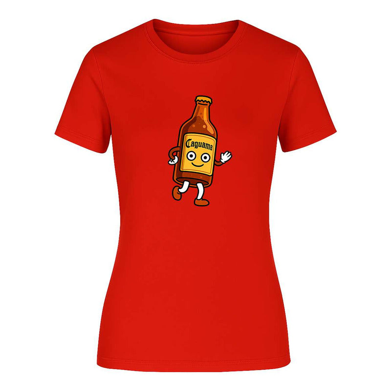 Playera KreaLab con diseño de caguama, botella, bailando y fiesta, ideal para bromas y memes en mujer.