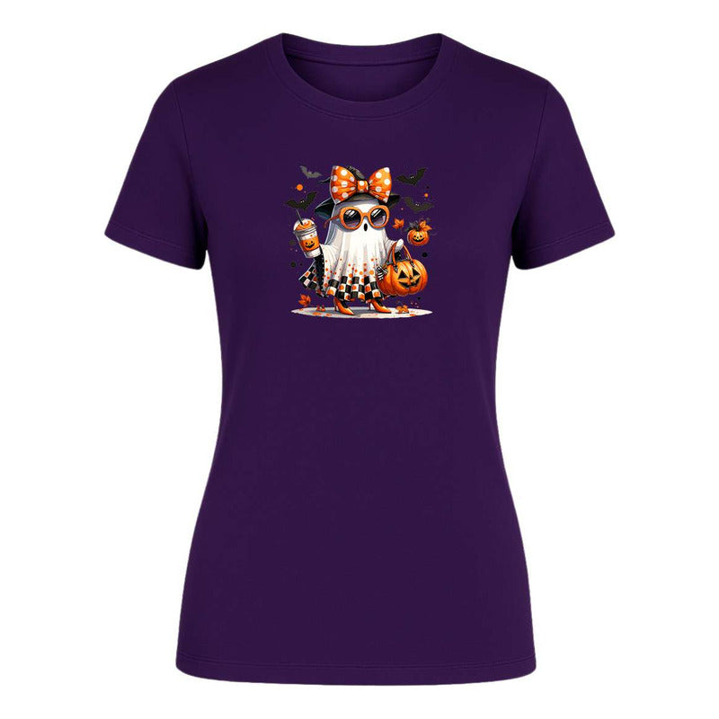 Playera Fantasma Cute Con Gafas Café Halloween De Dama