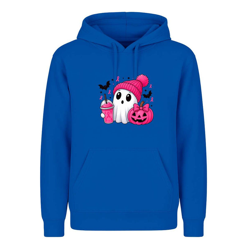 Sudadera rosa de Halloween con diseño de fantasma, ideal para concienciar sobre el cáncer de mama, de la marca KreaLab.