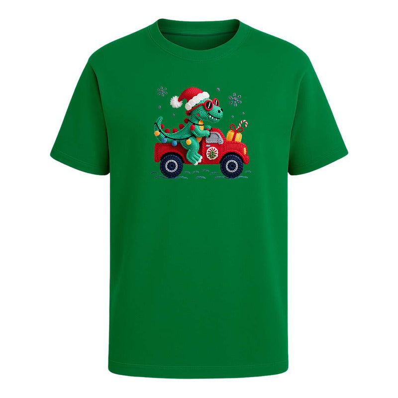 Playera Dinosaurio Navideño Efecto Bordado Regalo Unisex