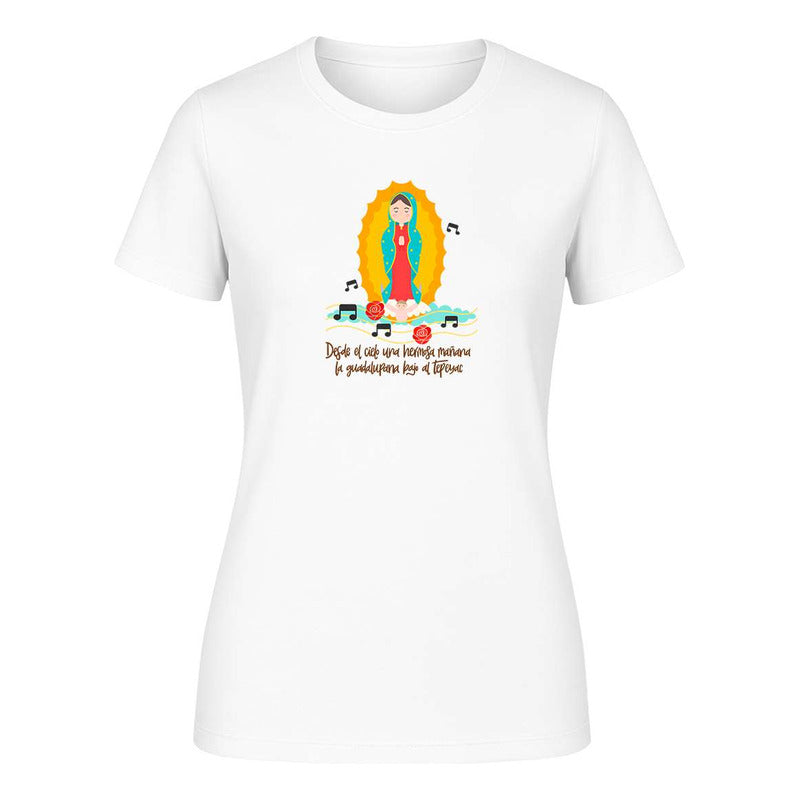 Playera de mujer KreaLab Virgen de Guadalupe La Guadalupana, camiseta católica con diseño religioso, color blanco.