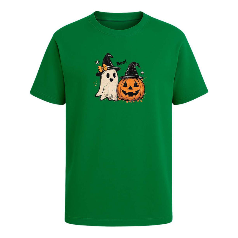 Playera unisex KreaLab con diseño de fantasma y calabaza Boo para Halloween, ropa divertida y cómoda para todas las edades.