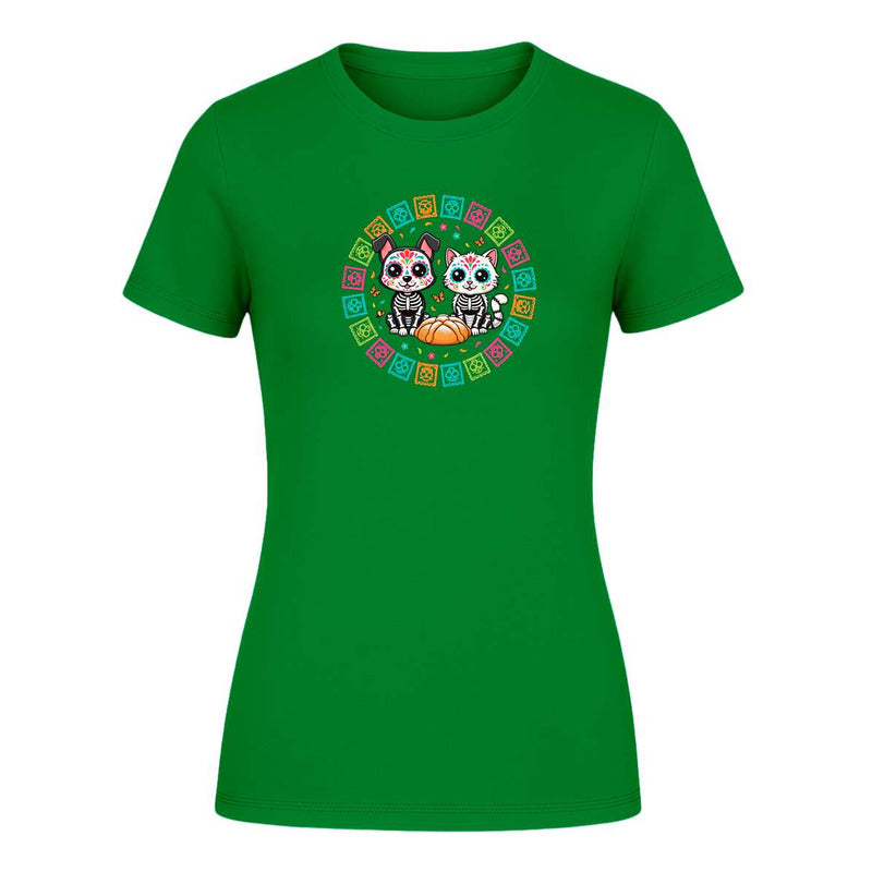 Playera "Gato y Perro Calavera" Día de Muertos - Dama