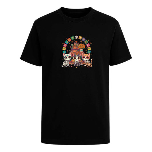 Playera Gatos Calavera En Ofrenda Día De Muertos Infantil