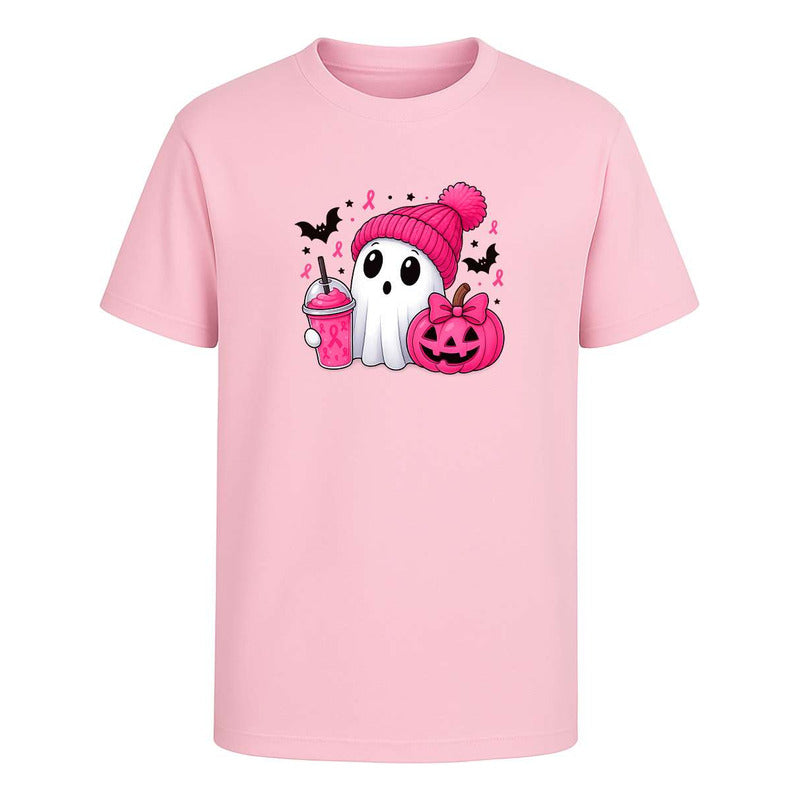 Playera Infantil Fantasma Halloween Octubre Rosa Cancer