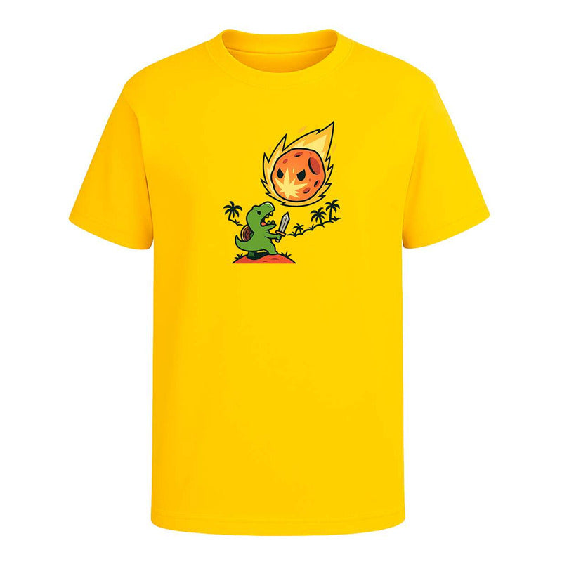 Playera divertida de dinosaurio contra asteroide de KreaLab, unisex, con diseño colorido y estilo casual para todas las edades.