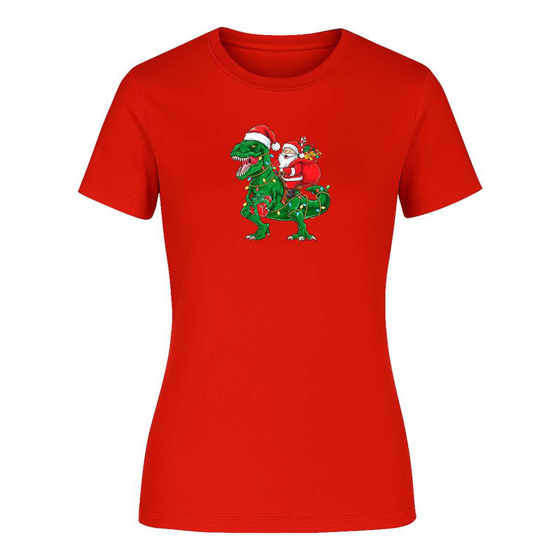 Playera Santa En T Rex Navideño Regalo Divertida De Dama