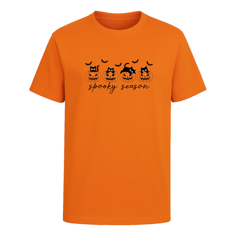 Playera Spooky Season Infantil Halloween Con Calabazas Gatos