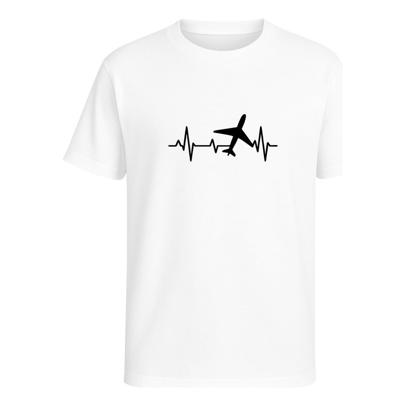 Playera unisex KreaLab con diseño de avión y corazón, ideal para amantes de los viajes y viajeros.