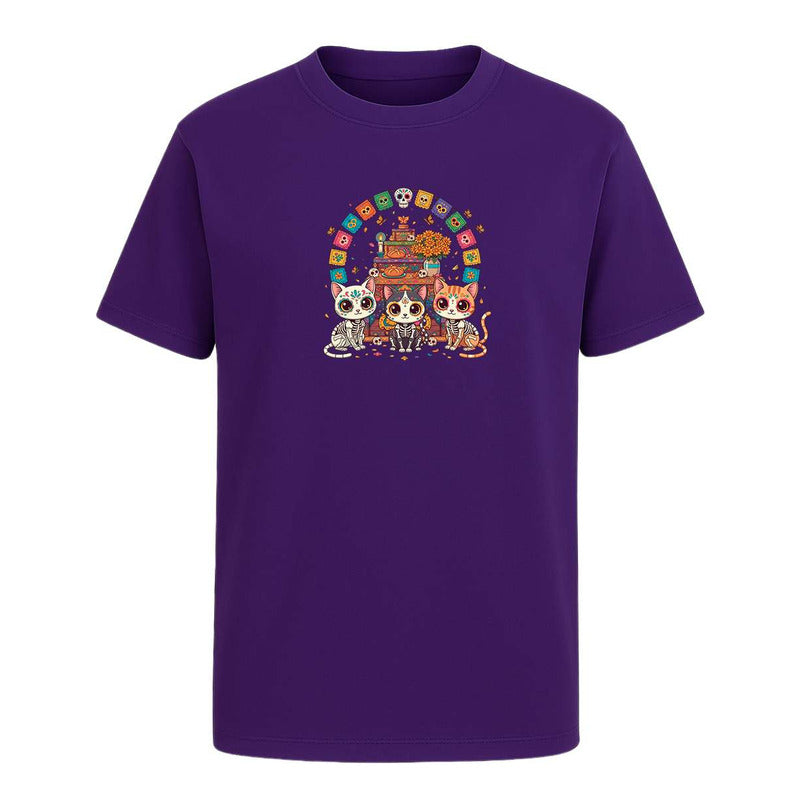 Playera Gatos Calavera En Ofrenda Día De Muertos Infantil